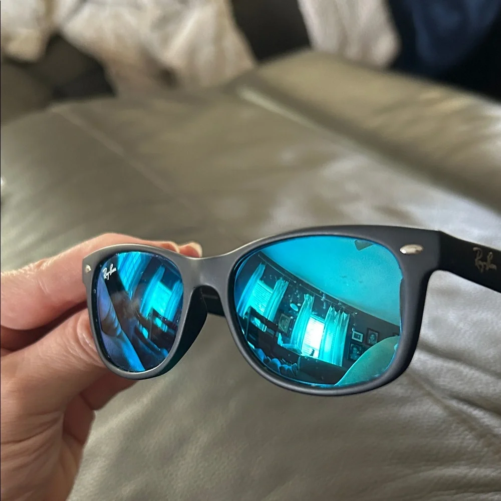 Ray-Ban Wayfarer Matte Black Kids Sunglasses with Reflective Blue Lenses